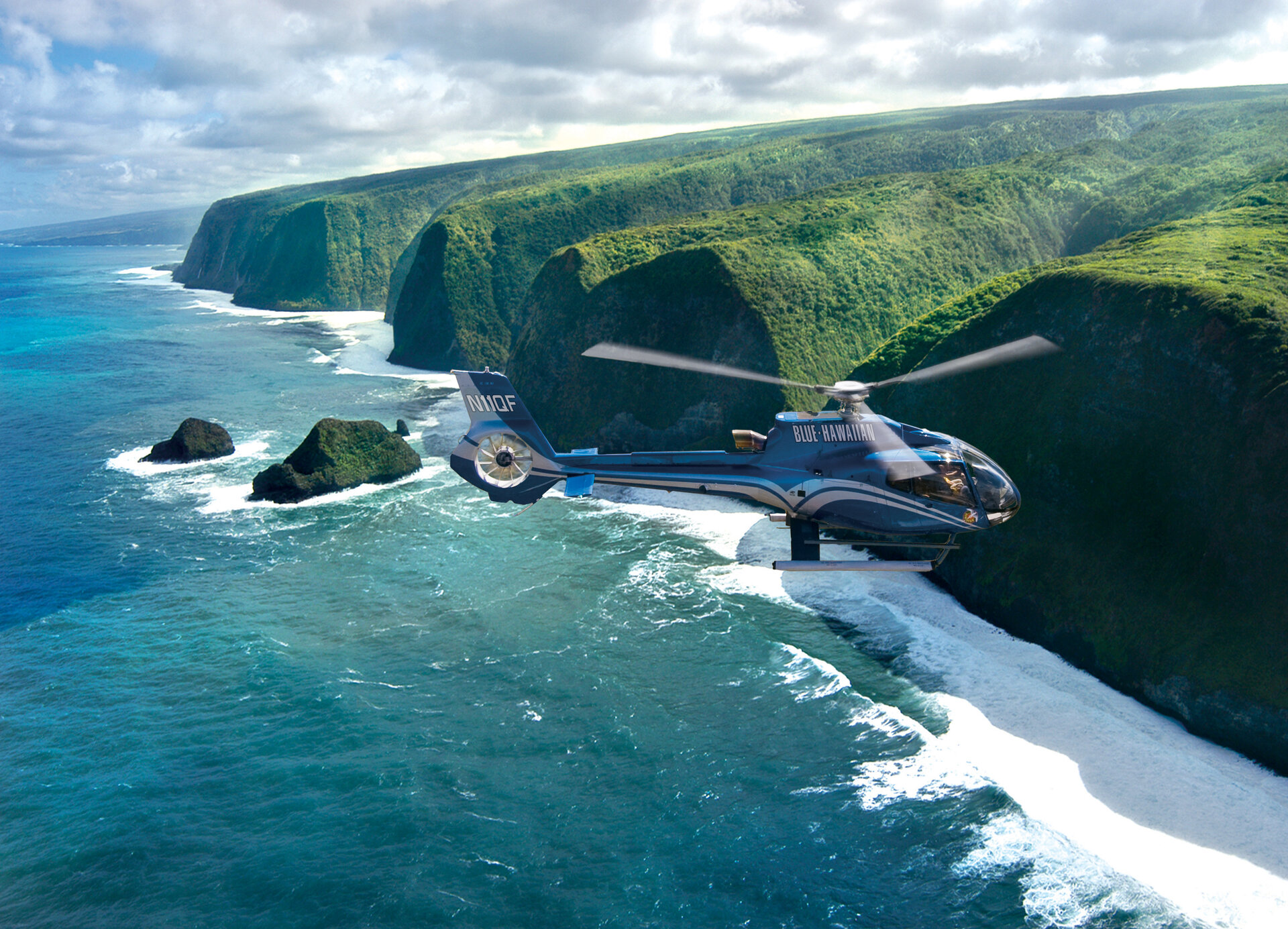 Helicopter Flying Over Ocean